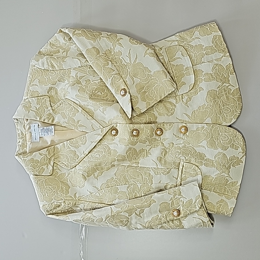Jaclyn Smith Jacket Gold Cream Lined 3/4 Sleeves Gold Pearl Buttonsβ Size 8 VTG - Picture 1 of 12